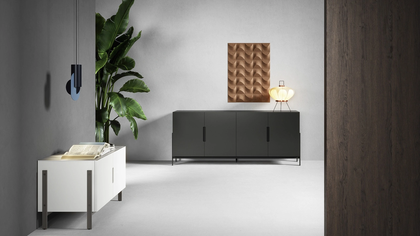 Madia Float in laccato opaco con piedi in metallo di Novamobili