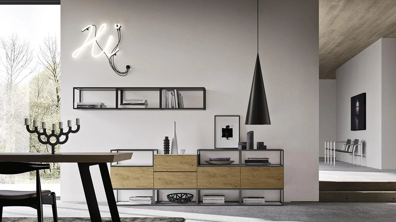 Madia Horizon Quadra 983 in legno e metallo di Mobilgam