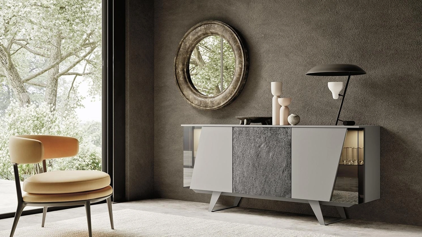 Madia Horizon Tetris 964 in laccato opaco e pietra di Mobilgam