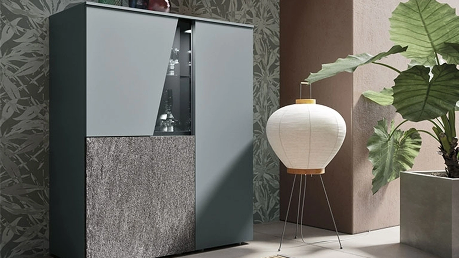 Madia Alta Horizon Tetris 965 in laccato opaco e pietra di Mobilgam