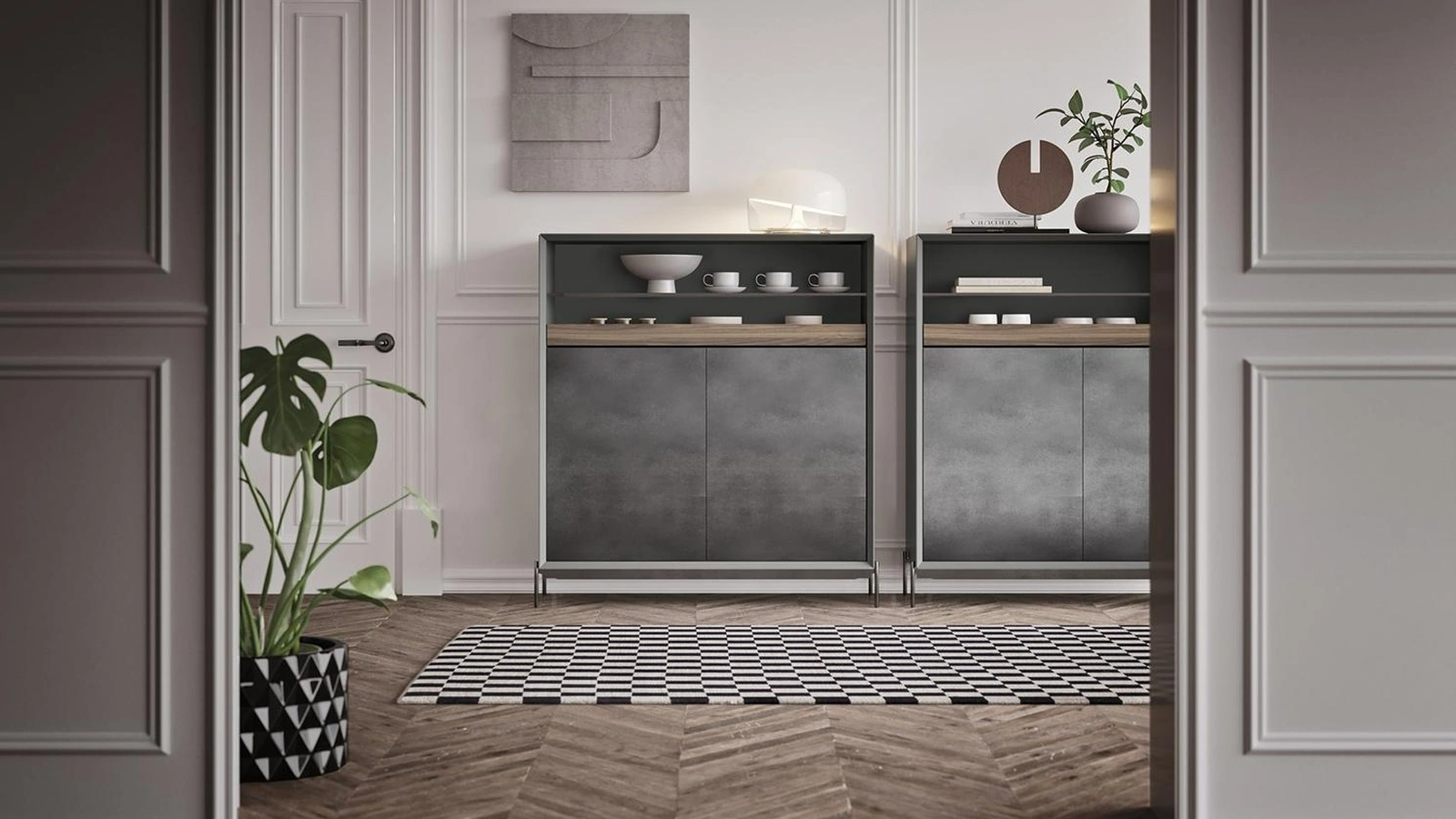 Madia Horizon Zen 975 in laccato polvere e metallizzato titanio di Mobilgam