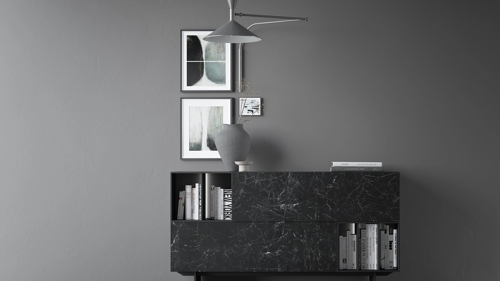Madia con Libreria in gres porcellanato Kera Nero Marquinia di Caccaro