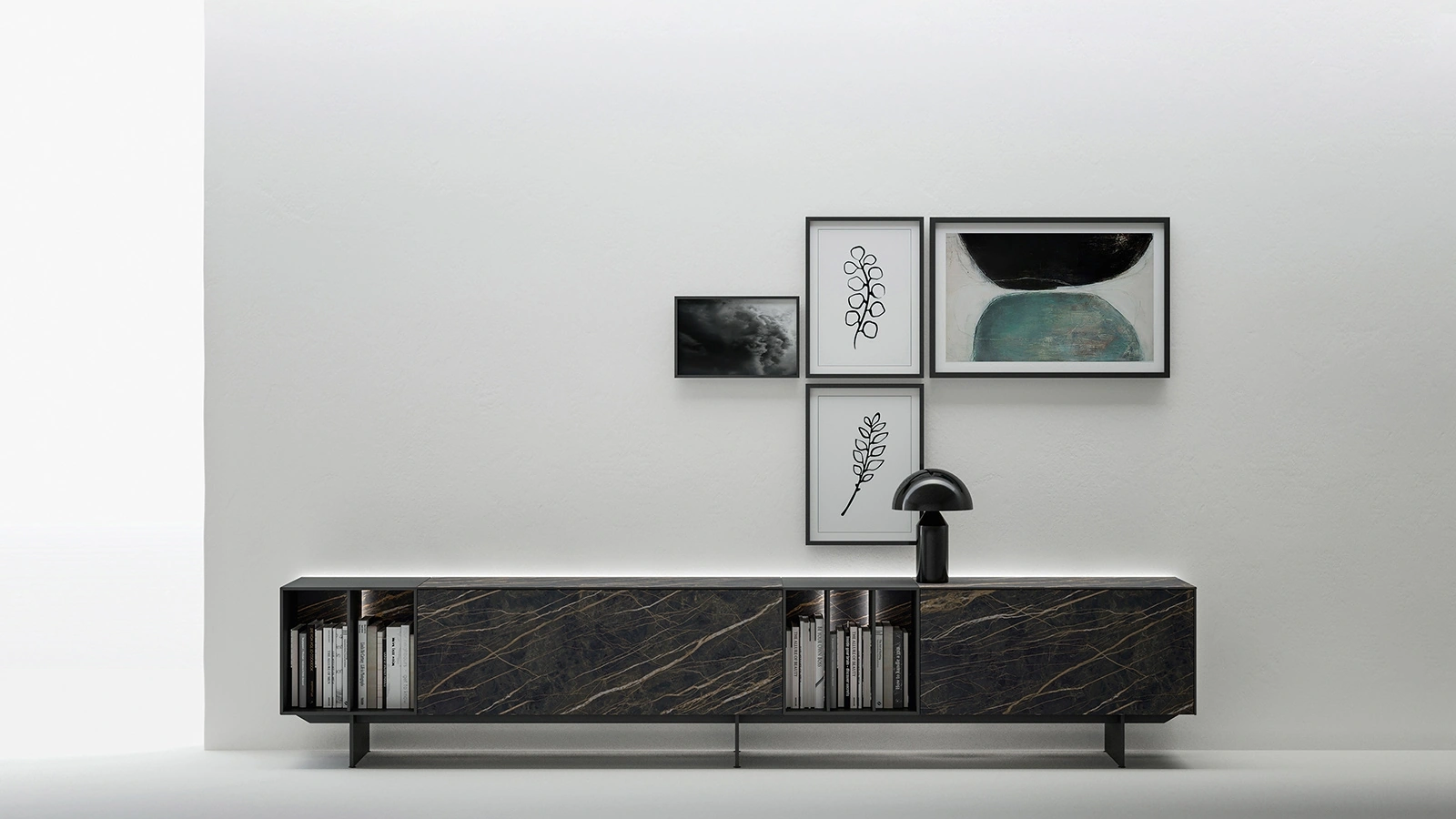 Madia con piede 180 in gres porcellanato effetto marmo di Caccaro