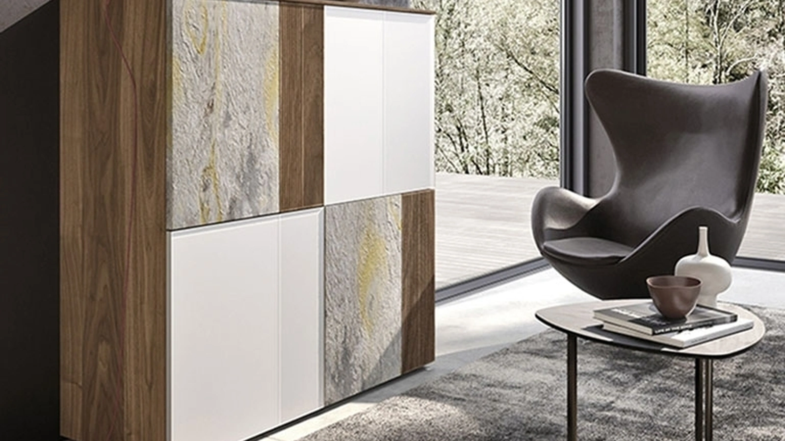 Madia Horizon Tetris 957 in vetro, pietra e legno di Mobilgam