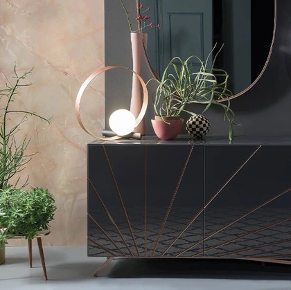 Madia Solaris in legno laccato lucido grafite di Riflessi