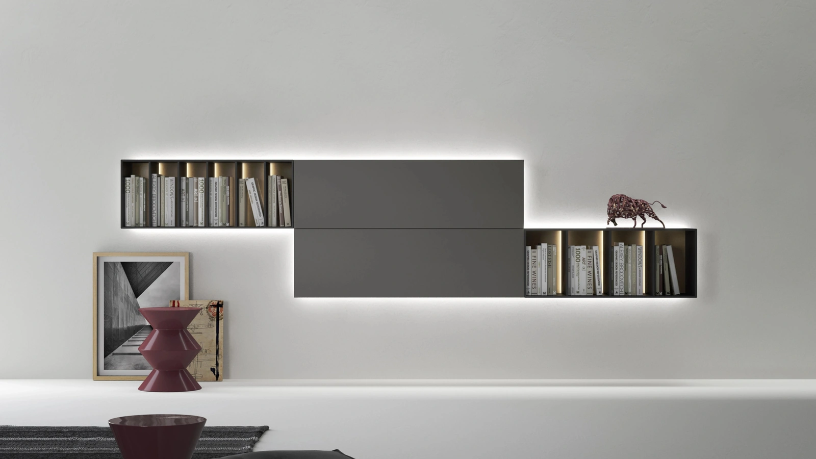 Mobile sospeso Madia con libreria di Caccaro