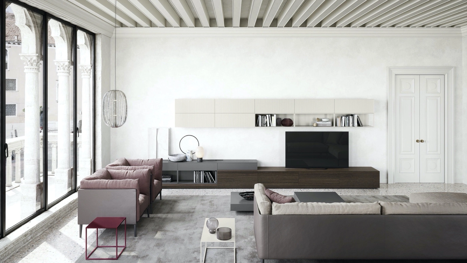 Parete Attrezzata Box 18 Rays in legno e laccato opaco di Novamobili