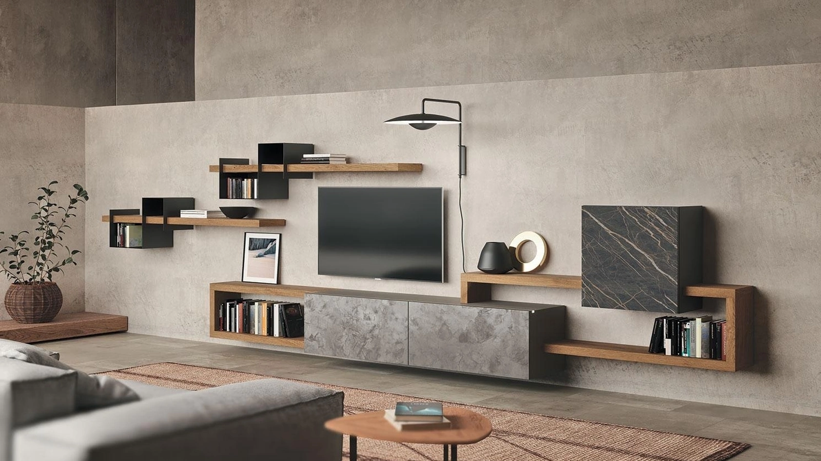 Parete Attrezzata Composizione Horizon 928 in legno e laminato di Mobilgam