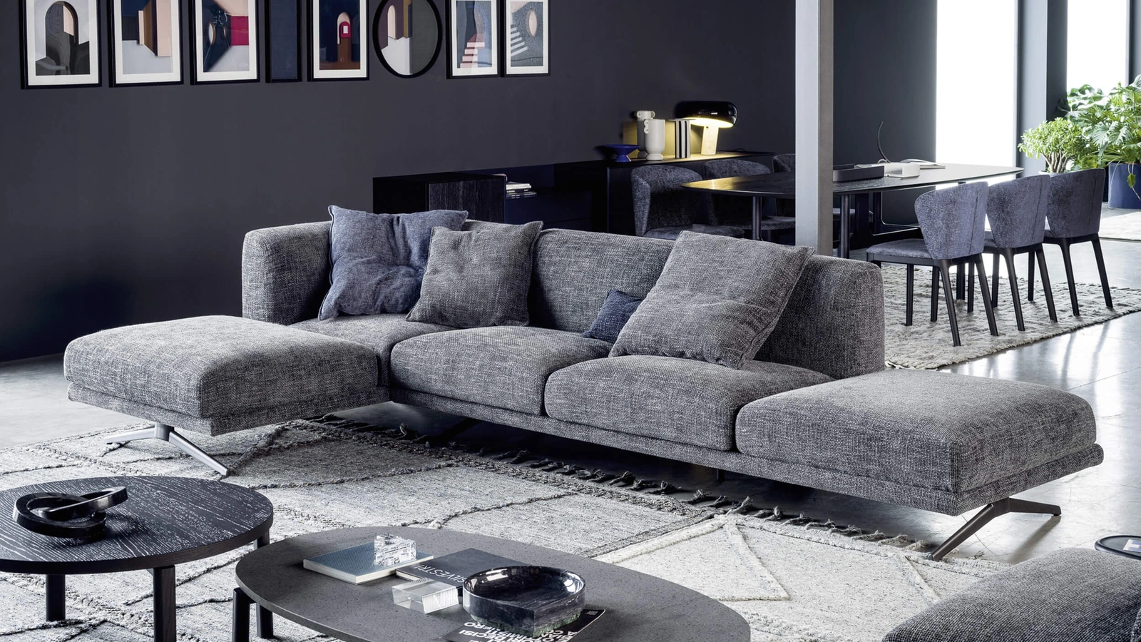 Divano con penisola Noa in tessuto imbottito di Novamobili