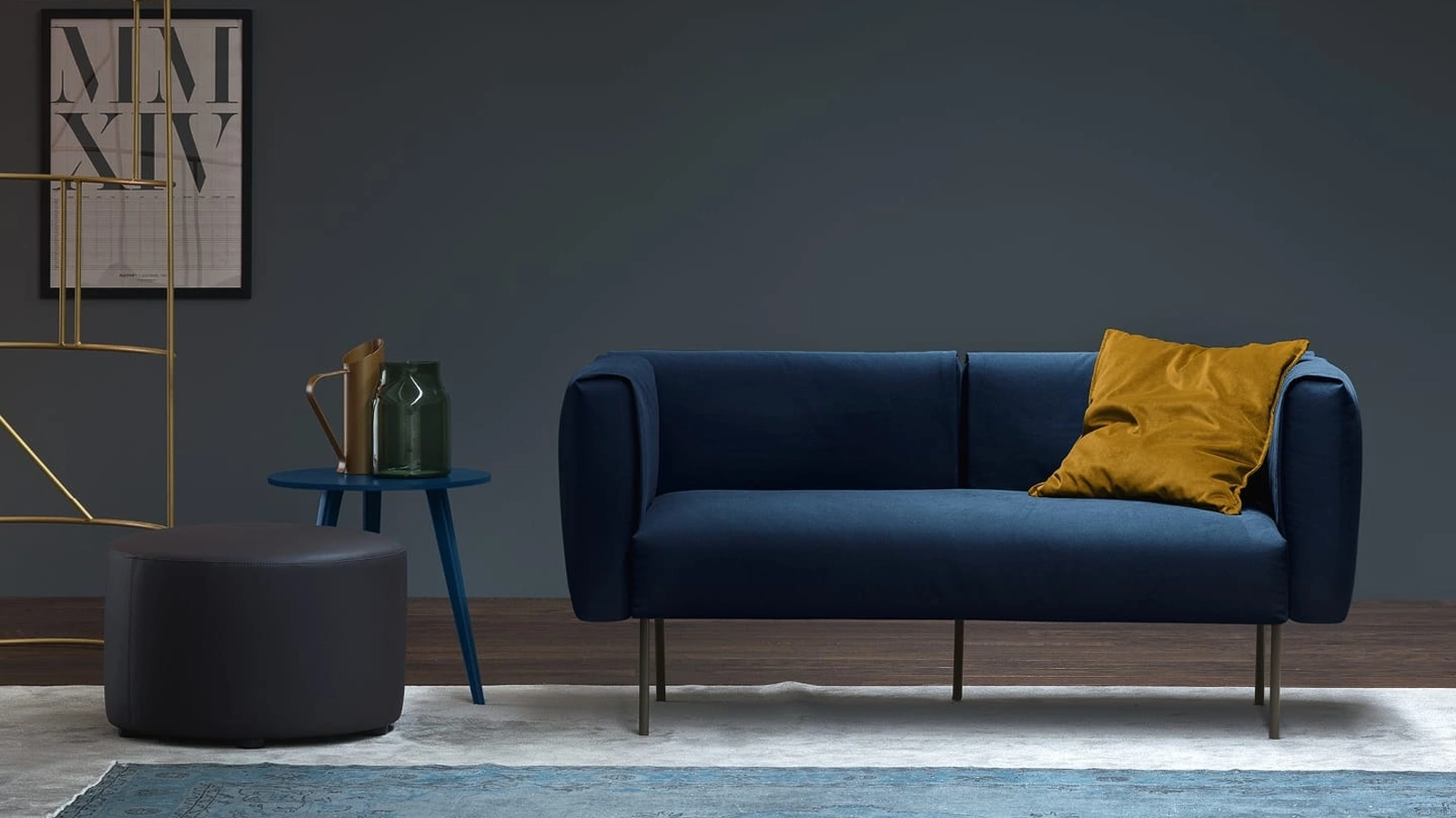 Divano lineare Onni in tessuto con piedi in metallo di Novamobili