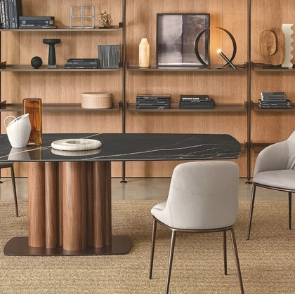 Tavolo Tower in ceramica e legno di Riflessi