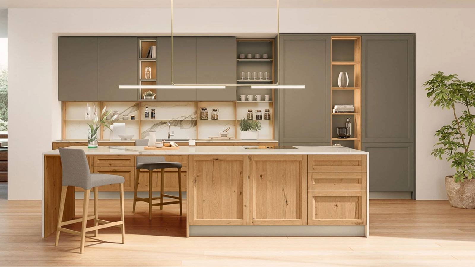 Cucina Moderna in rovere con penisola Milano 01 di Veneta Cucine