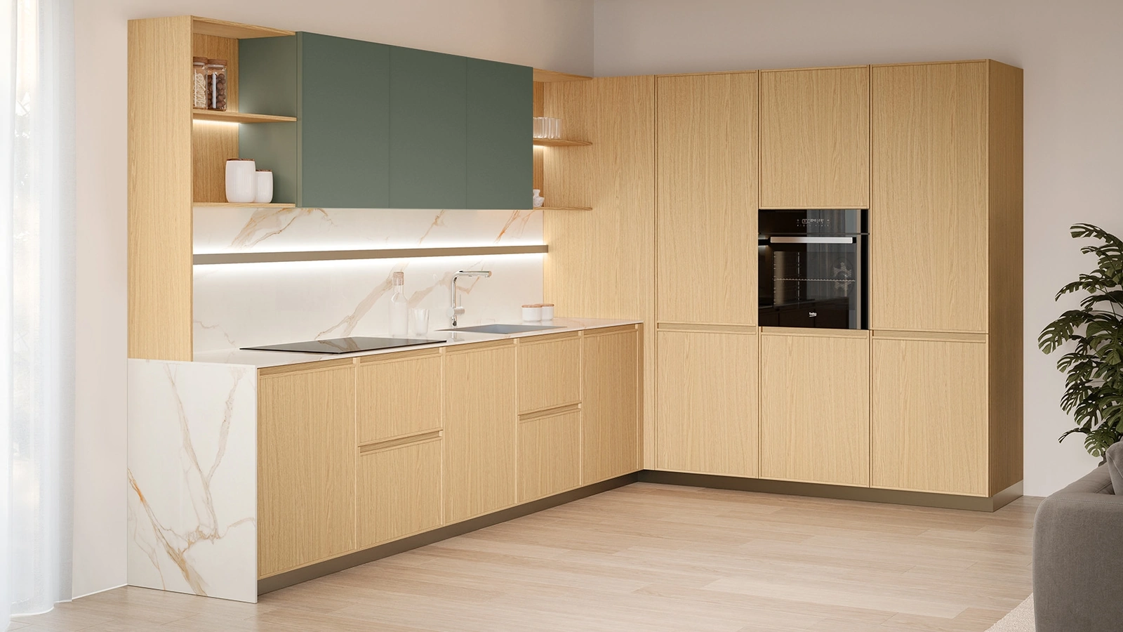 Cucina Moderna angolare Sakura 05 in Rovere Ikebana di Veneta Cucine