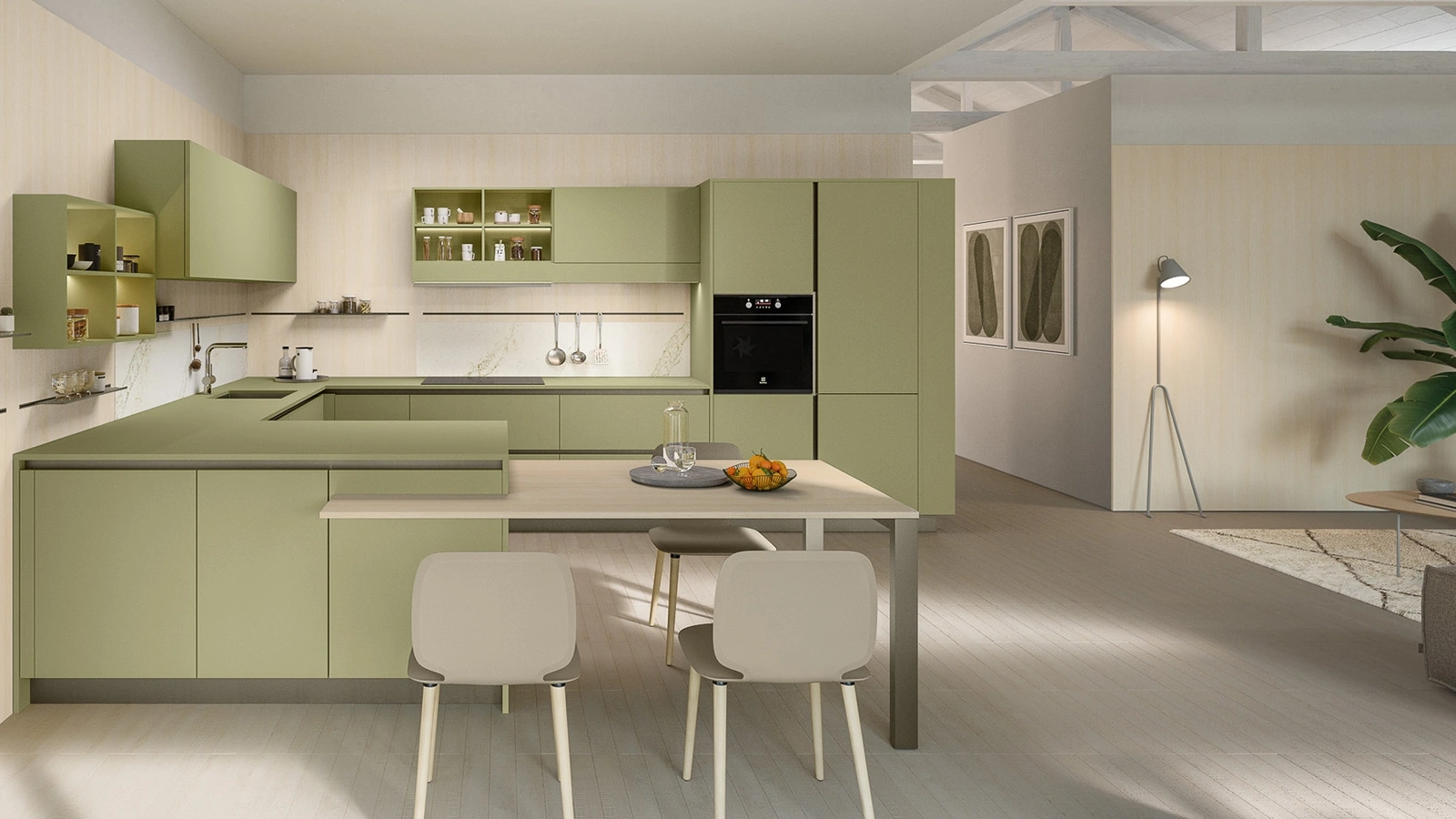 Cucina Moderna con penisola Start-Time J 01 di Veneta Cucine