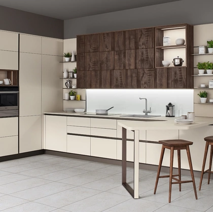 Cucina Moderna angolare con penisola Start-Time J 03 di Veneta Cucine